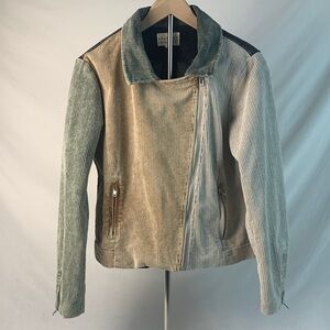 Asymmetrical Corduroy Colorblock Dress Up Bomber Women’s Jacket Size M